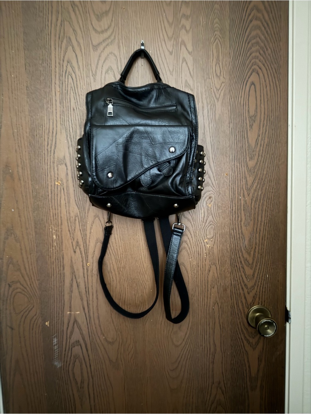 Amazon Black Studded Faux Leather Backpack